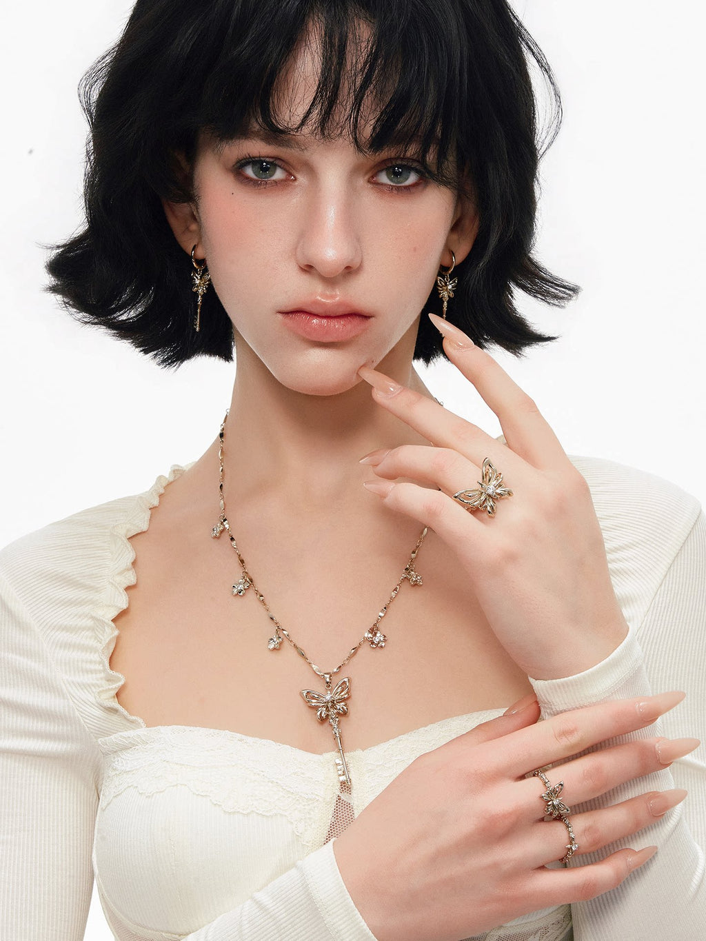 Sumiyaki 6.8g Gold-Plated Butterfly Ring Set
