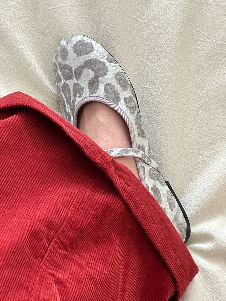 Ennui Cold Leopard Print Round Head Retro Flat Mary Jane Single Shoes