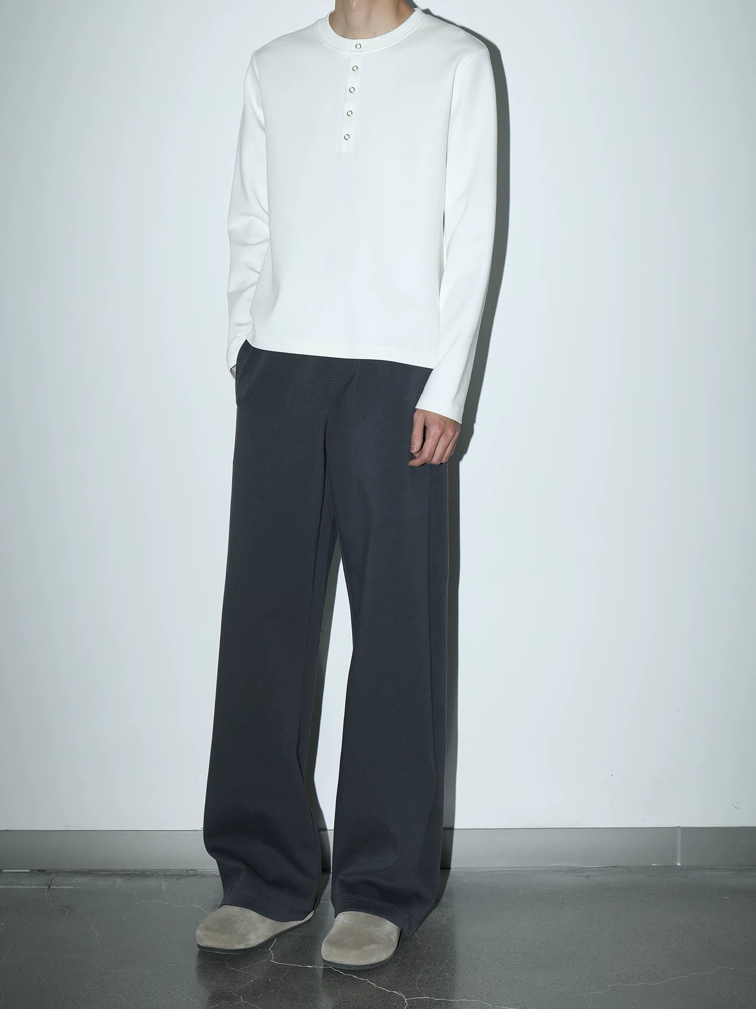 PLUS NO LOGO 370g Breathable Cloud Cotton Henley Long-Sleeve Tee