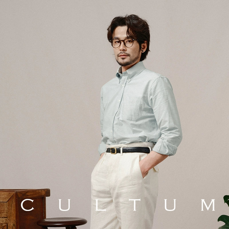 CULTUM ROWING CLUB Washed Oxford Spun Button-Neck Long Sleeve Shirt