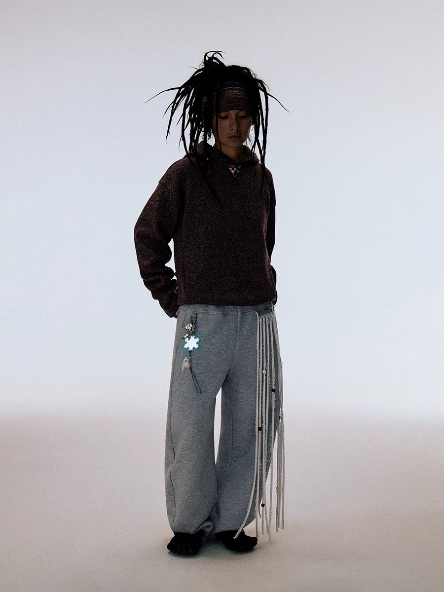 CONP Wood Bead Fringed Versatile Casual Pants