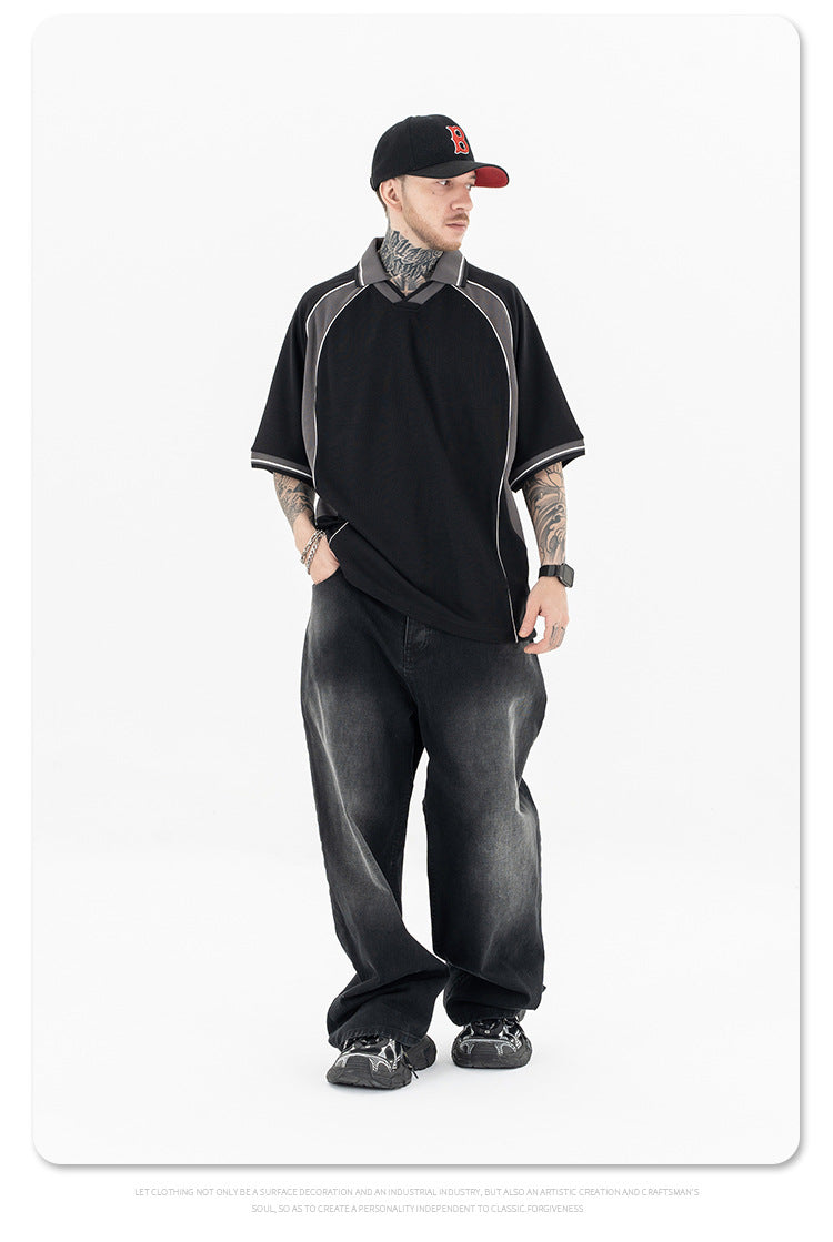 (Clearance) FORGIVNESS Lapel Contrasting Color Splicing Polo Shirt