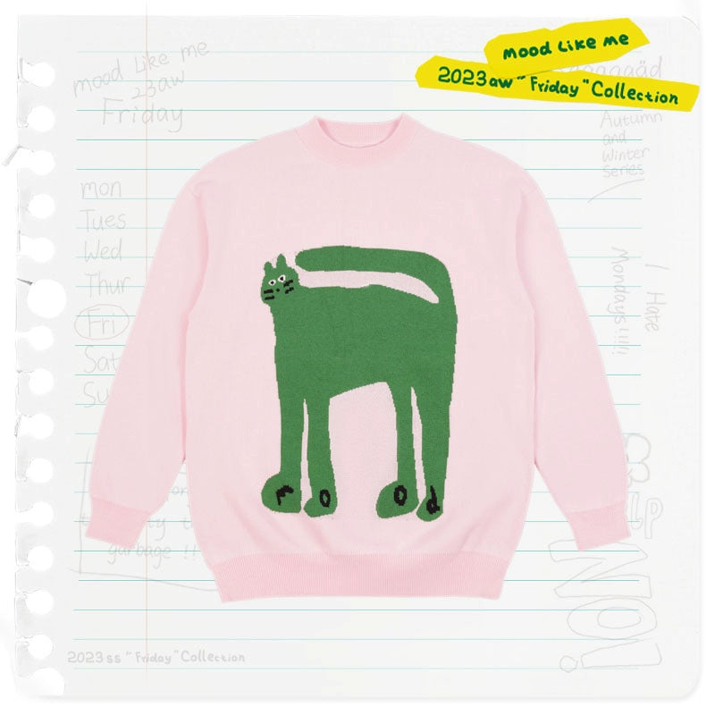 MoodLikeMe Cat Contrast Loose Knitted Sweater