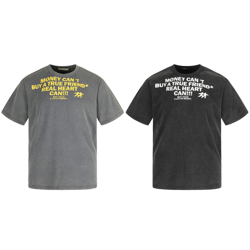 11KN Retro Round Neck Loose Letter Printed Tee
