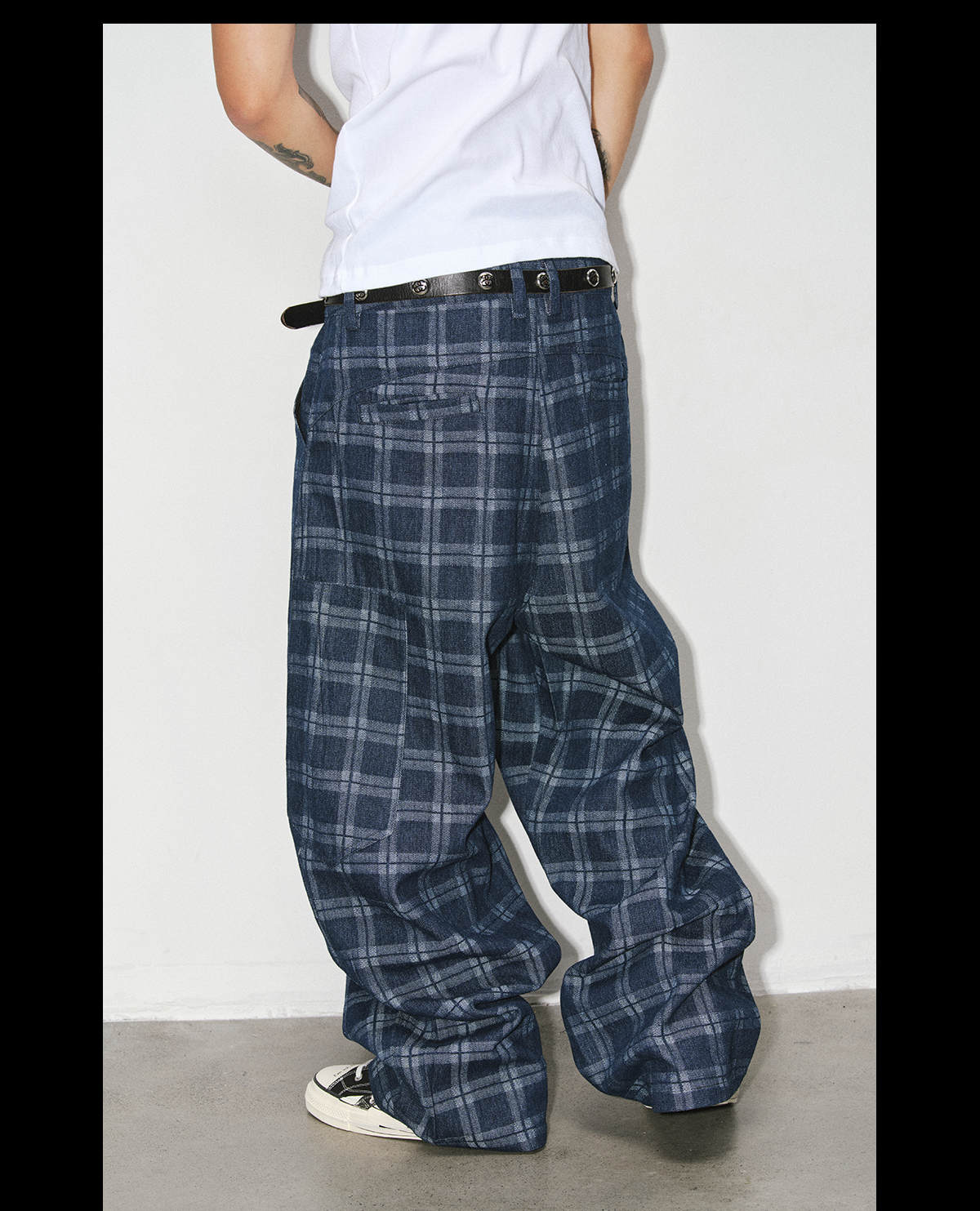 NOVACAM Retro Plaid Wide-leg Slacks
