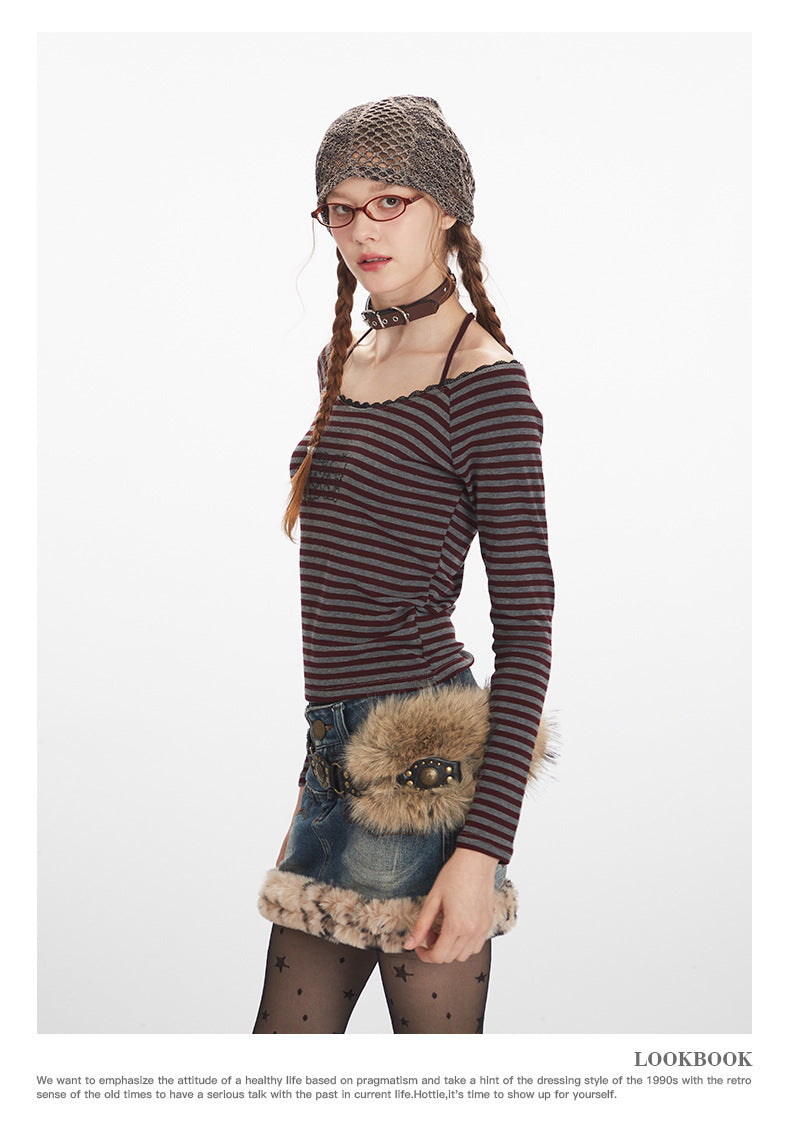 Nariele Shoulder Stripes Slim Short Long Sleeves