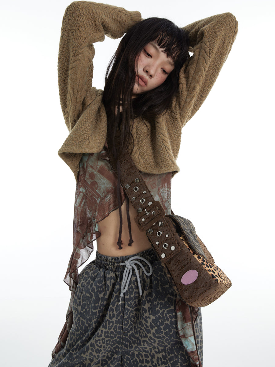 DirtySix "rahrah! Jaguar!" Ah Leopard messenger cow fur bag