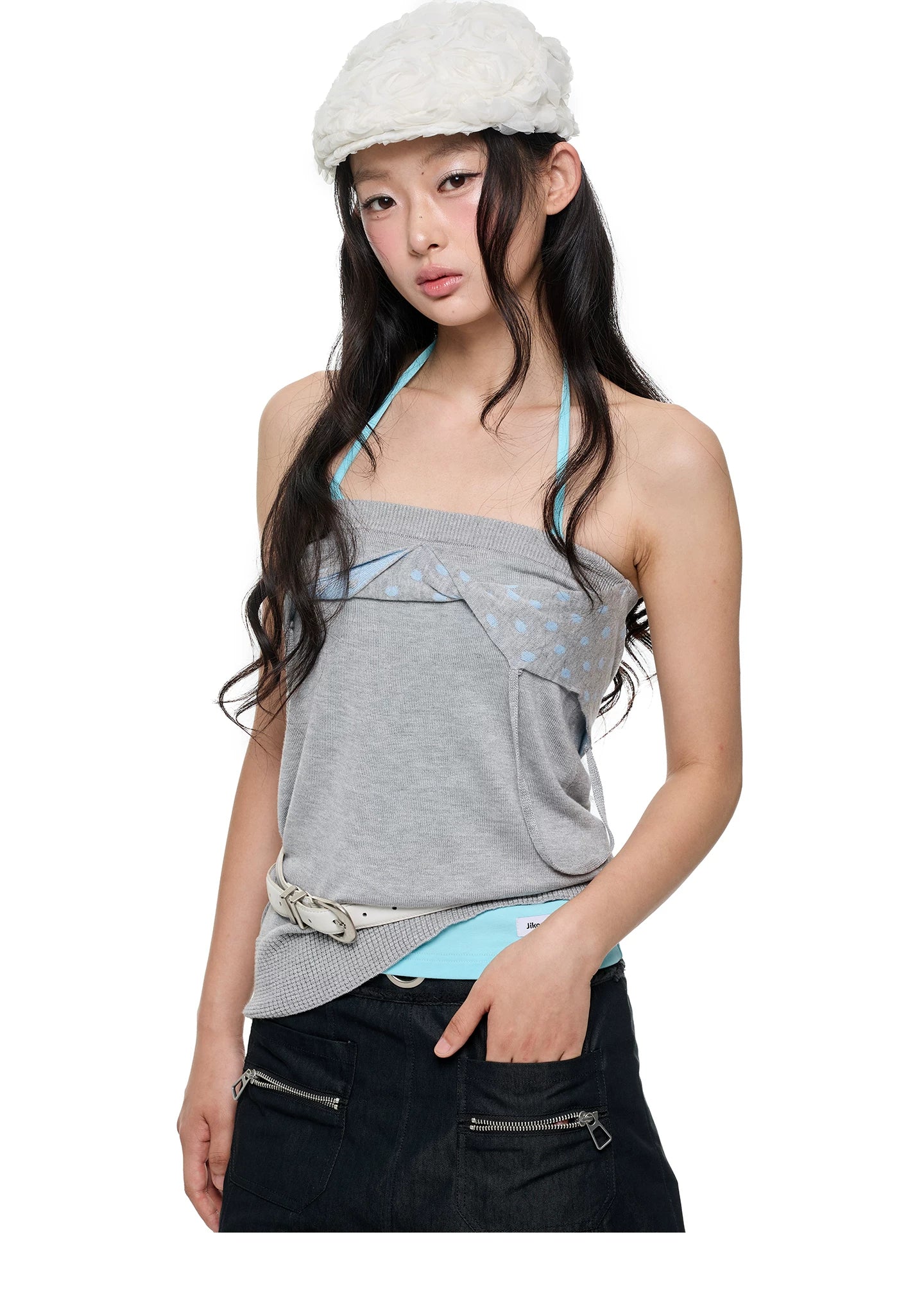 JIKOO Slack Contrasting Polka Dot Wool Tube Top
