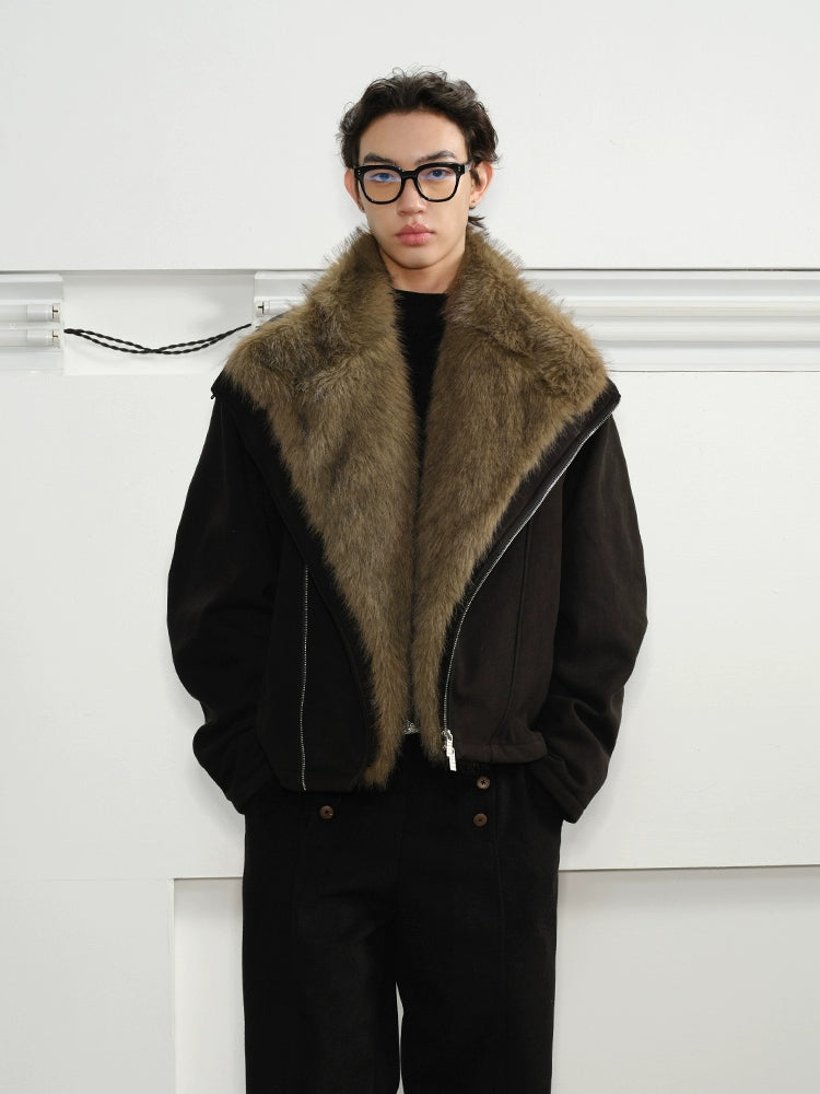 KREATE Diagonal Zipper Velvet Cotton Jacket Thick Jacket