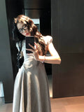 YOUNG KYLIN Retro Striped A-word Waist Dress