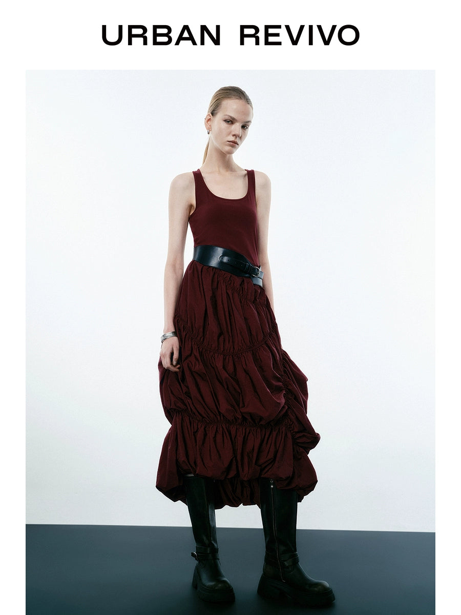 URBAN REVIVO Pleated Design Splicing Sleeveless Dress