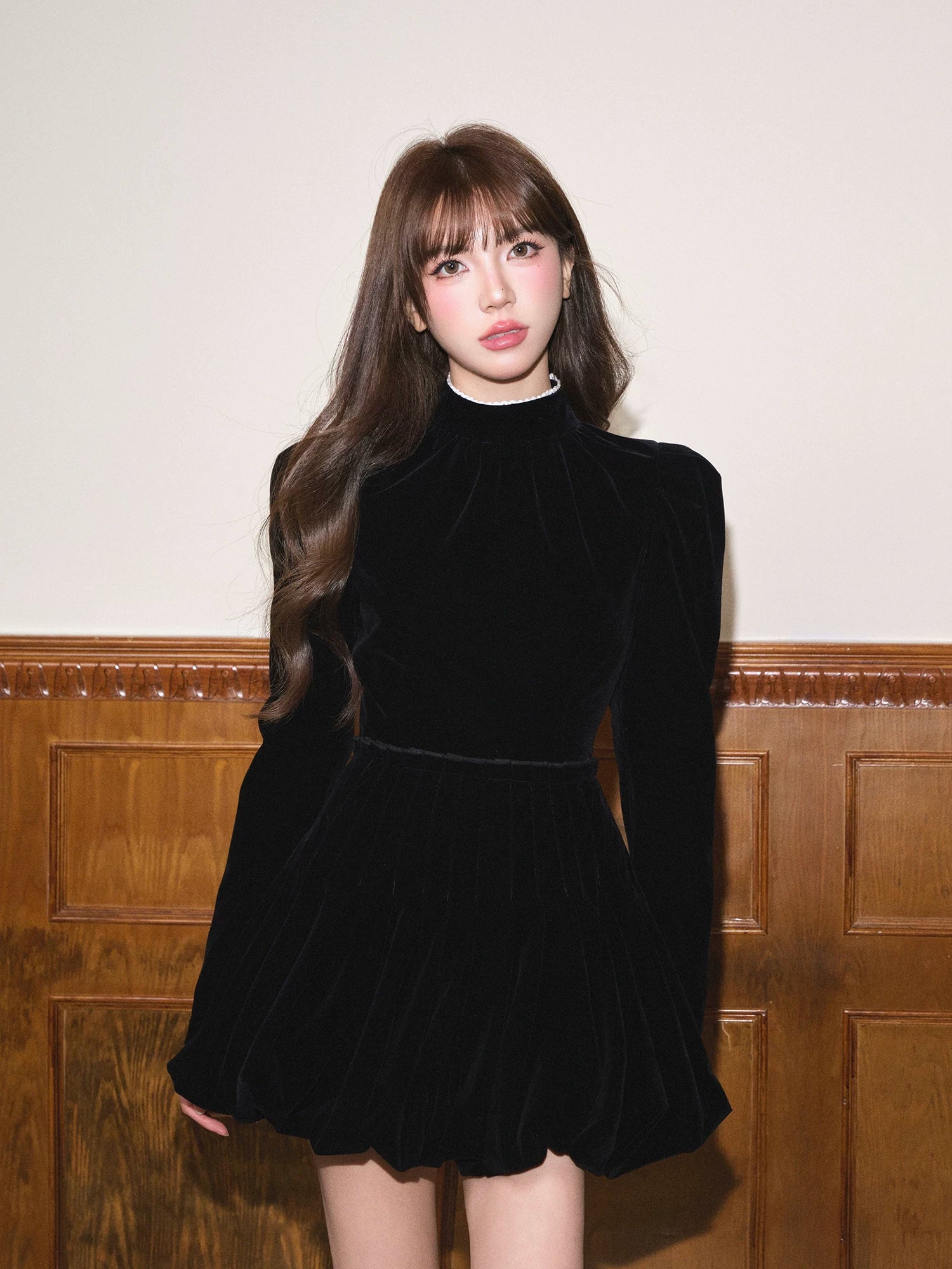 Avenement Velvet Lace Waist Slim Dress