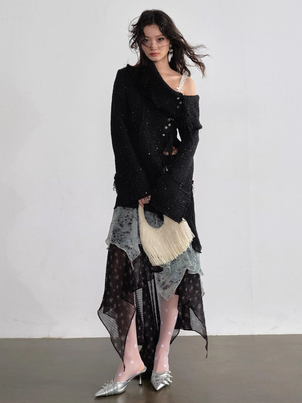 JNYLON Stitching Contrasting Color Irregular Half Skirt