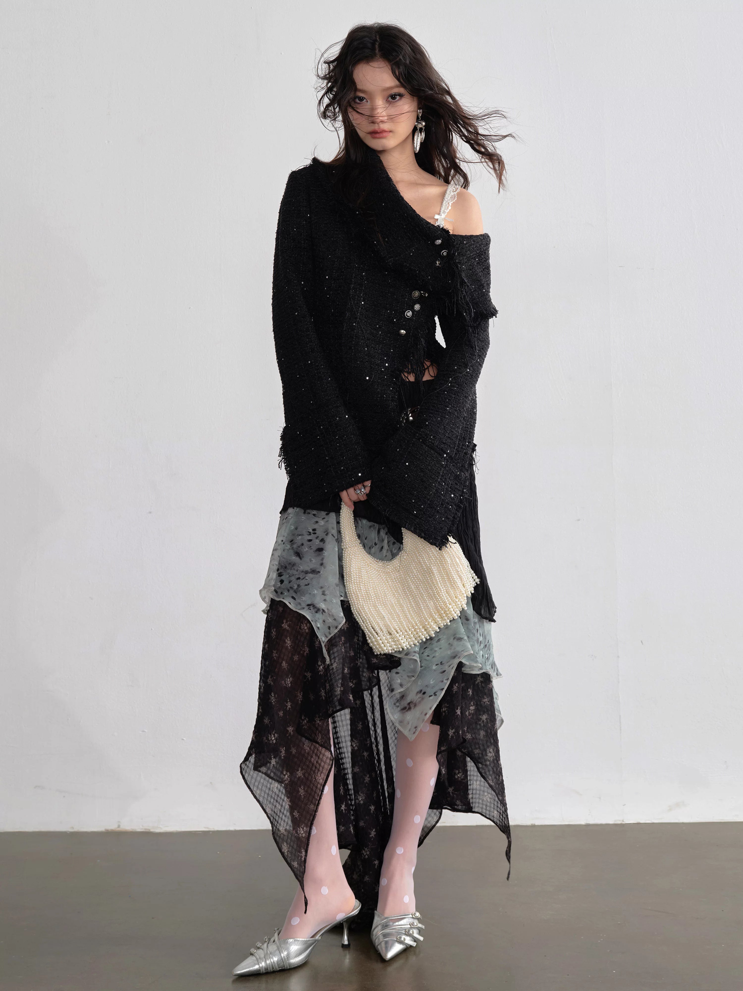 JNYLON Stitching Contrasting Color Irregular Half Skirt