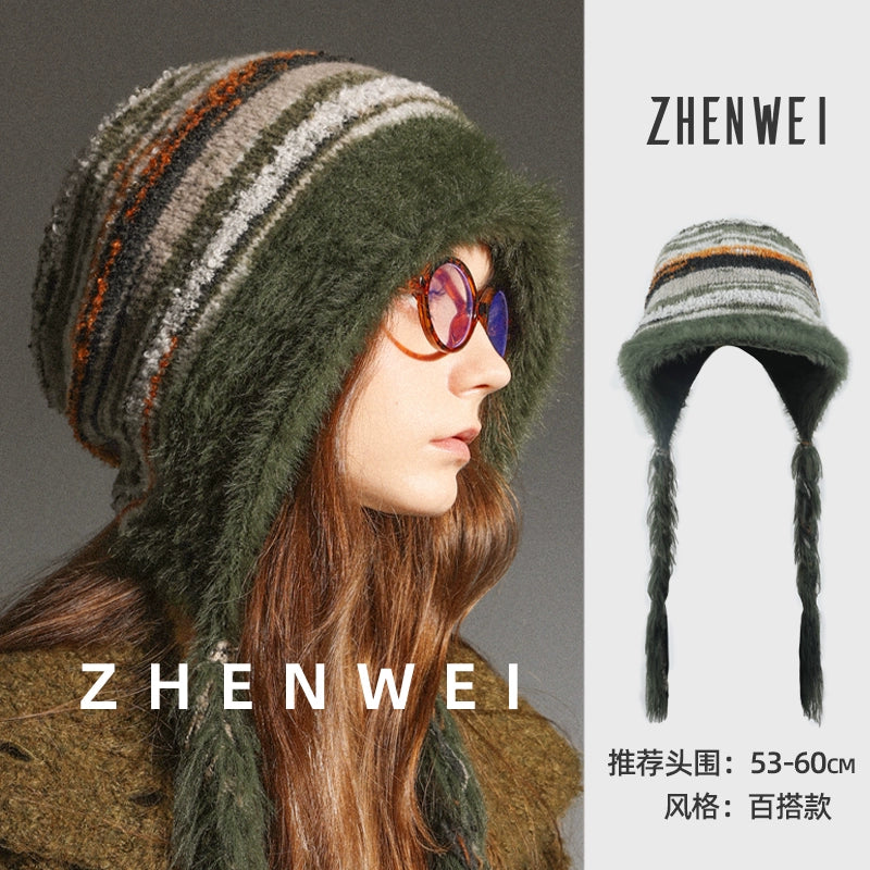 ZHENWEI Knitted Plush Plush Thick Ear Protection Wool Cap