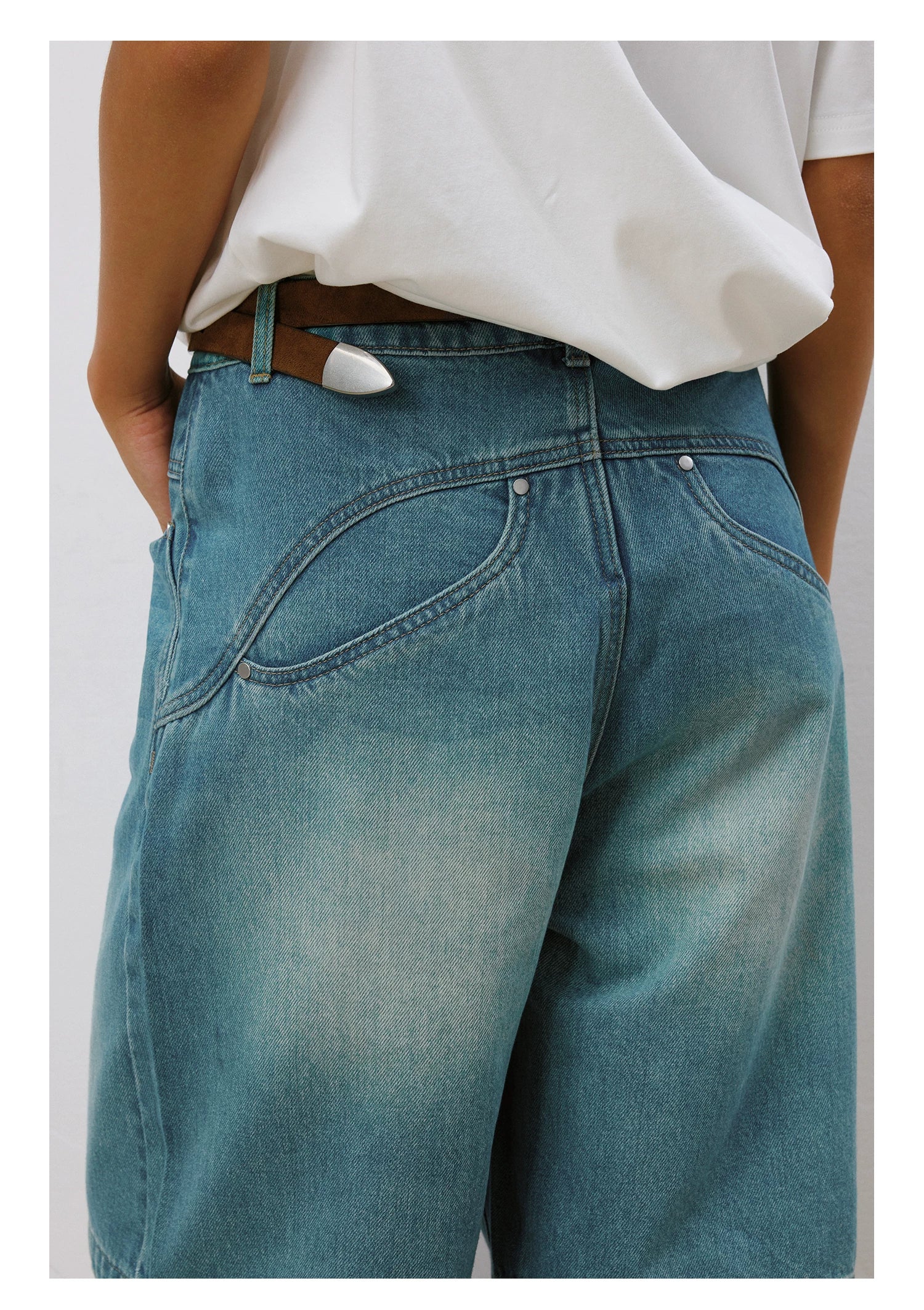 LR MADE Retro Old Denim Six-point Shorts