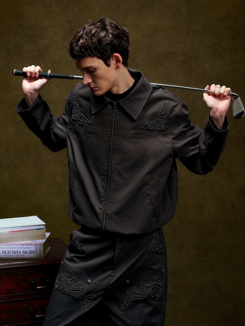 YADcrew Vintage Three-dimensional Line Carved Lapel Jacket