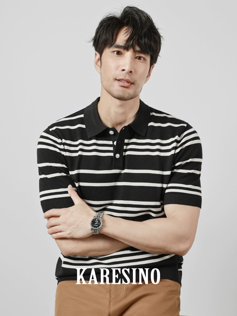 KARESINO Business Striped Knitted Polo Shirt