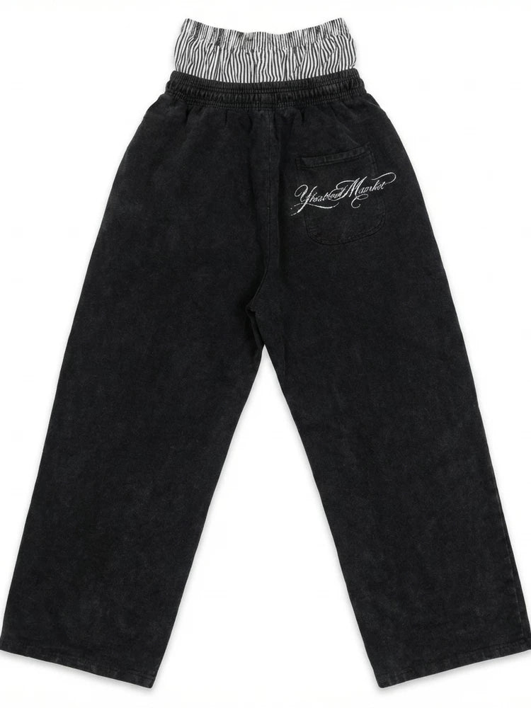 YBSSTREETMARKET Stitched Double Waist Casual Sweatpants