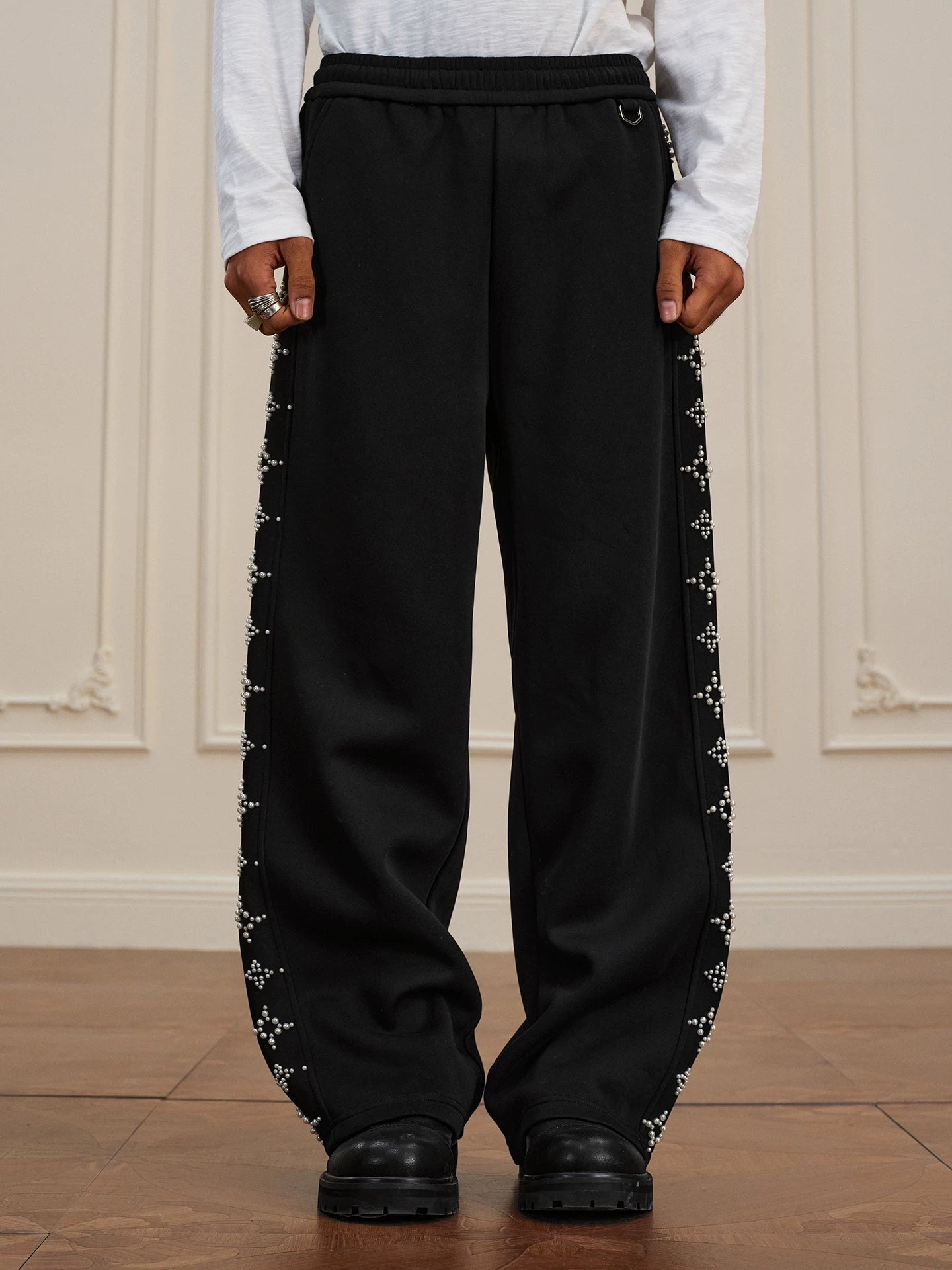 YADcrew pearl string loose wide-leg sweatpants