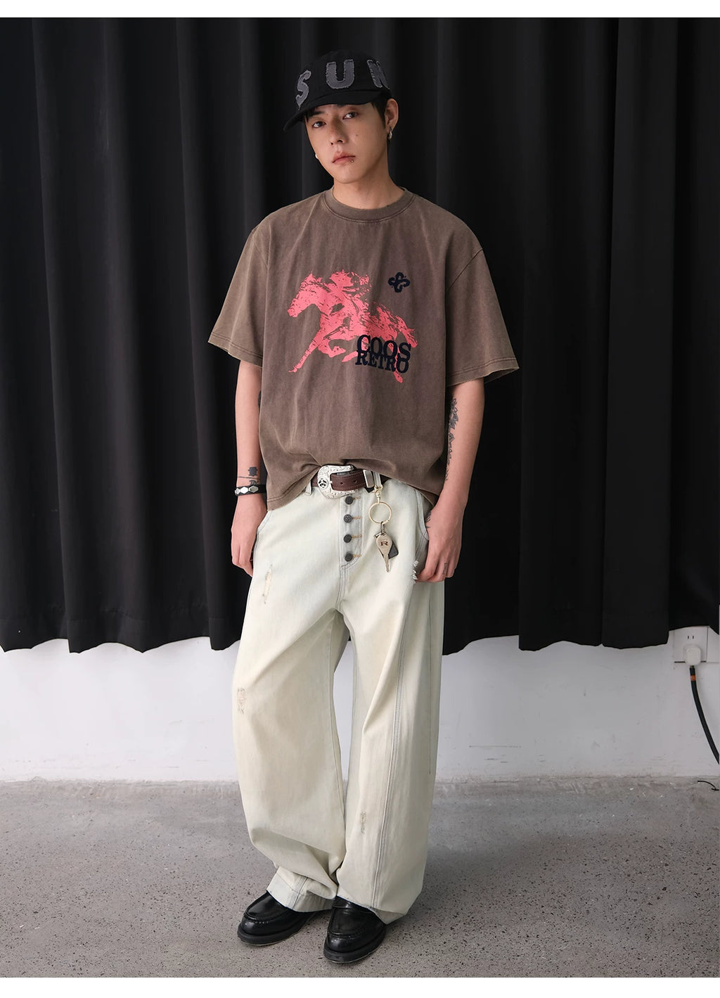 CoosRetro Loose Wide Leg Old Ripped Jeans