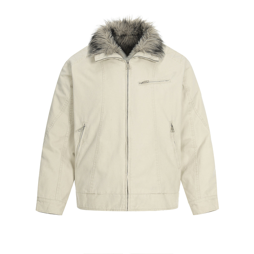 11KN Retro Loose Warm Fur Collar Cotton Jacket