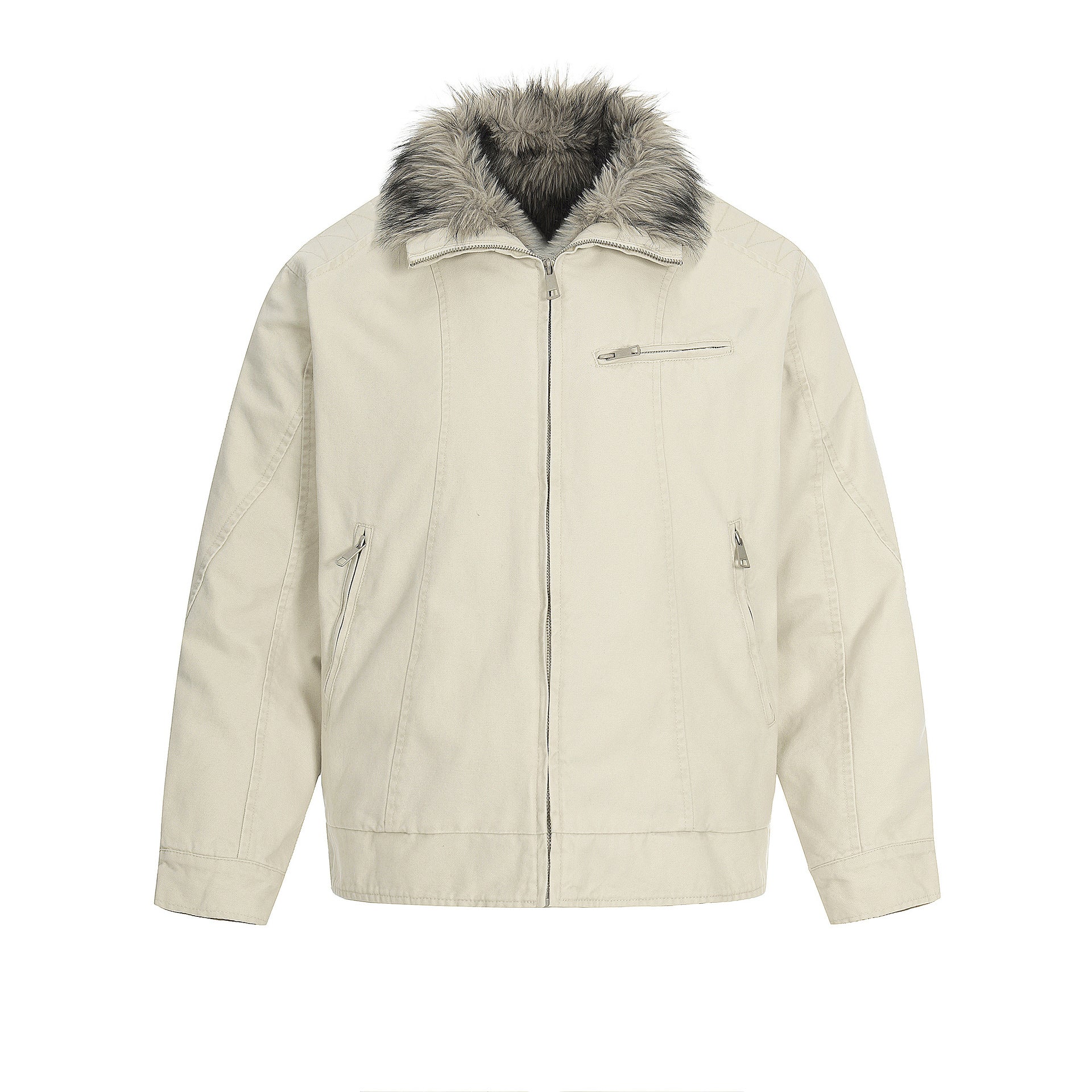 11KN Retro Loose Warm Fur Collar Cotton Jacket