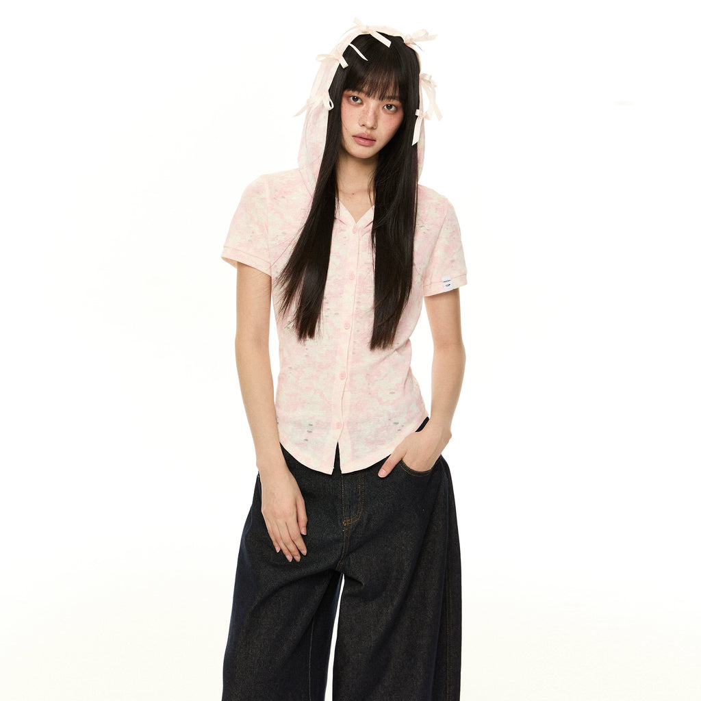 EZEK Miu Short-sleeved Hooded Shirt