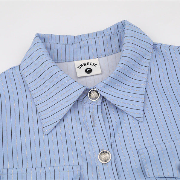 Nariele College Blue Striped Long Sleeve Dress