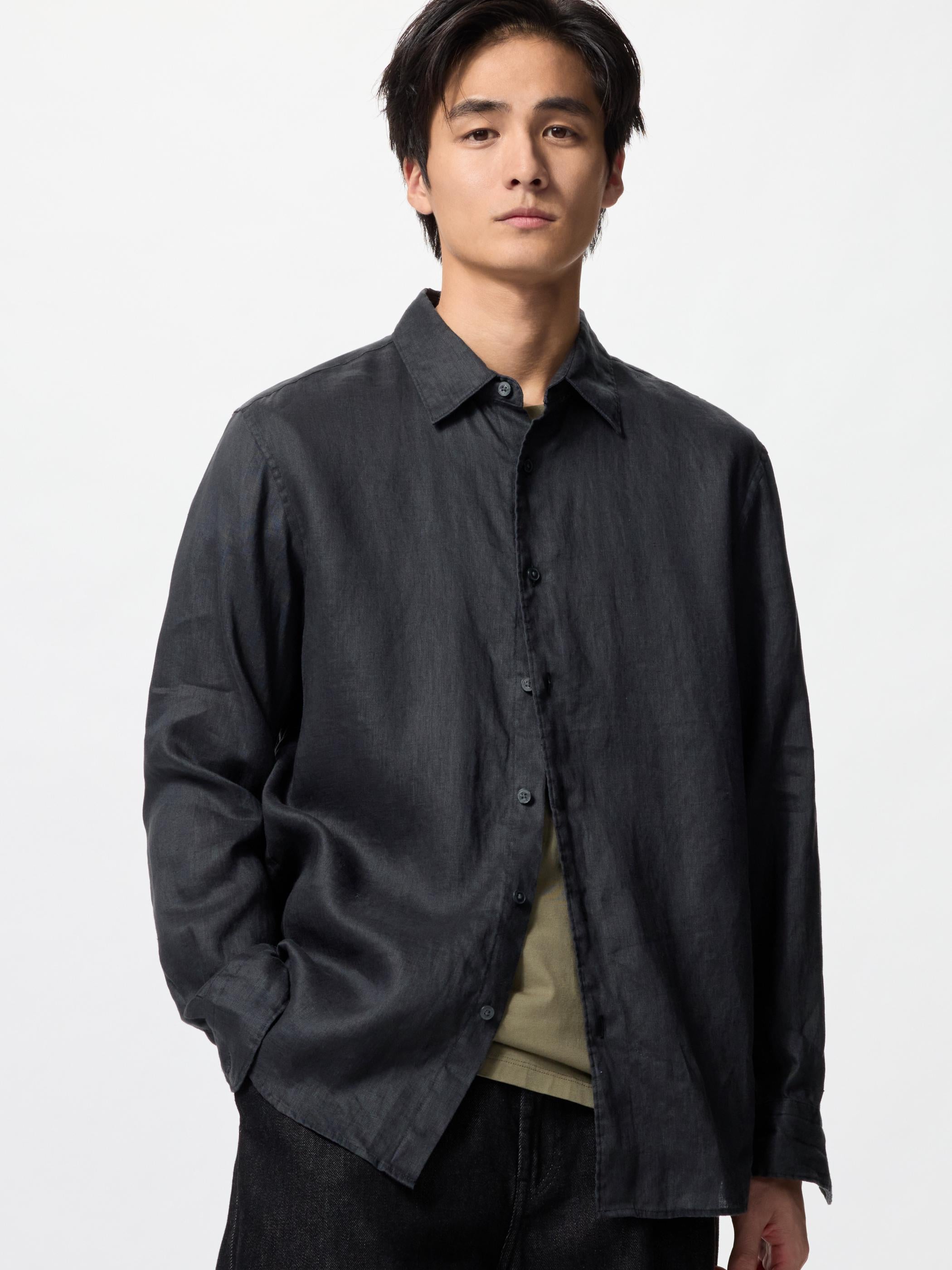 Uniqlo Men's and Women's French Hemp Shirt/Long Sleeve Shirt Linen Casual 25 Spring and Summer New 477641