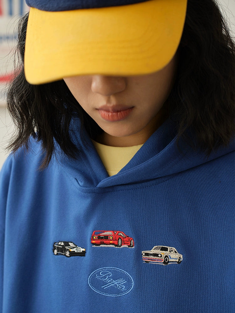 Battles Vintage Car Embroidered Hooded Sweater