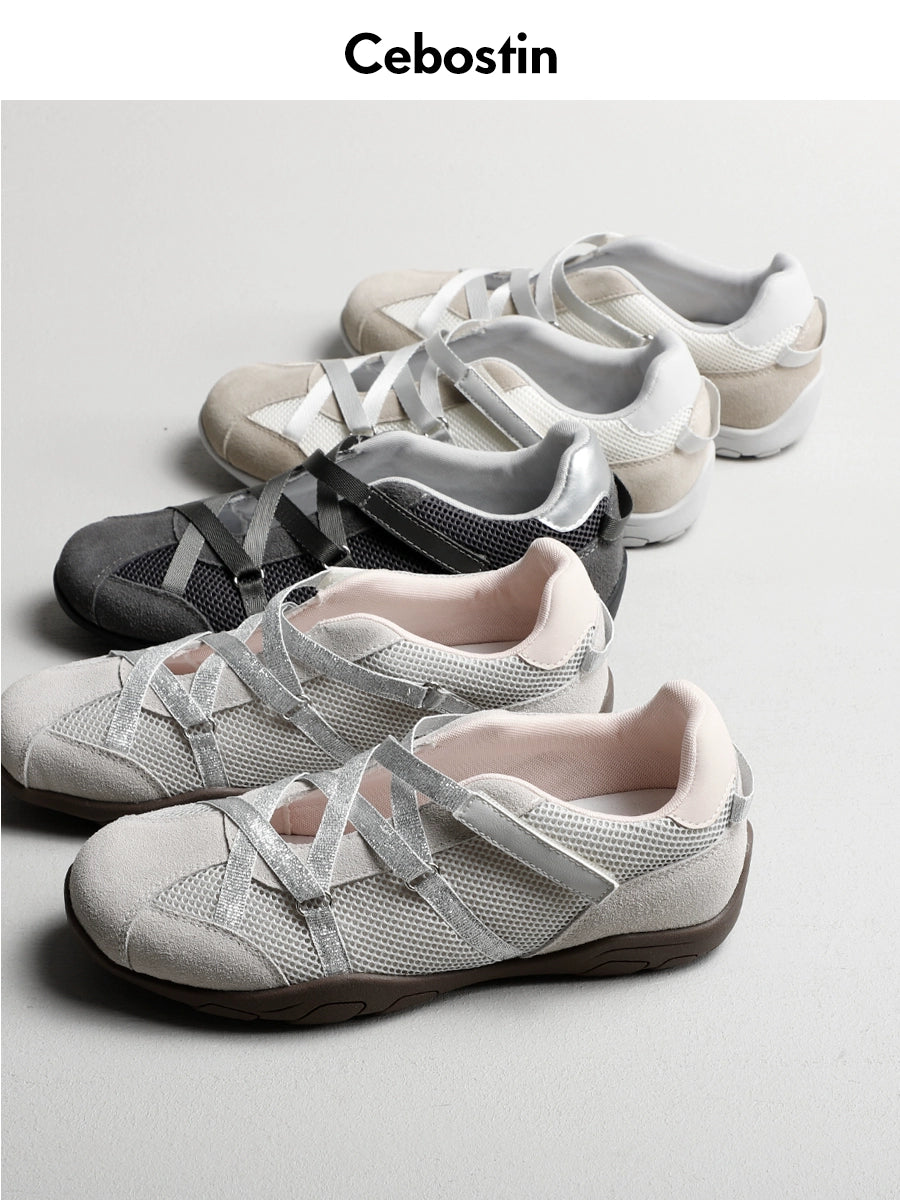 Cebostin Suede Cross-Strap Ballet Flat