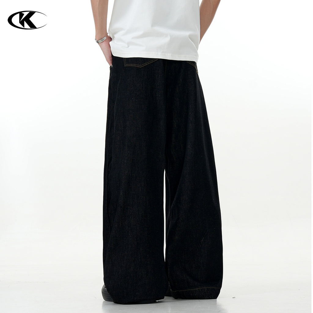 11KN Retro Style Black Simple Basic Straight Wide-leg Jeans