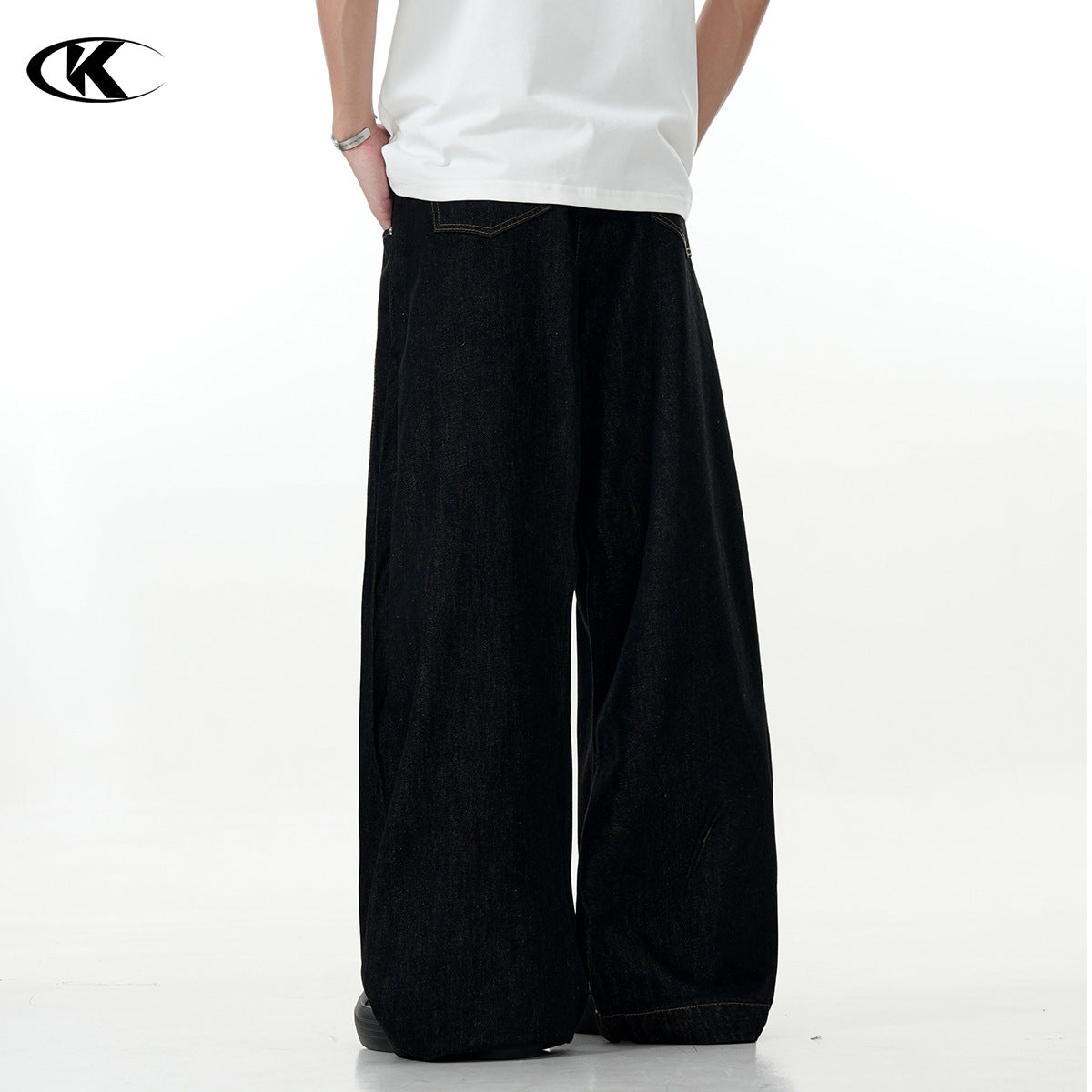 11KN Retro Style Black Simple Basic Straight Wide-leg Jeans