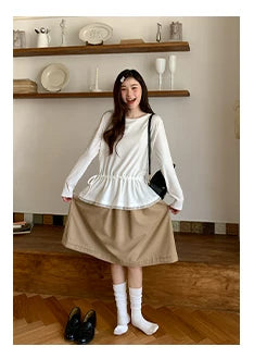 Kano Waist Strap Drawstring Loose Crew Neck Long Sleeves