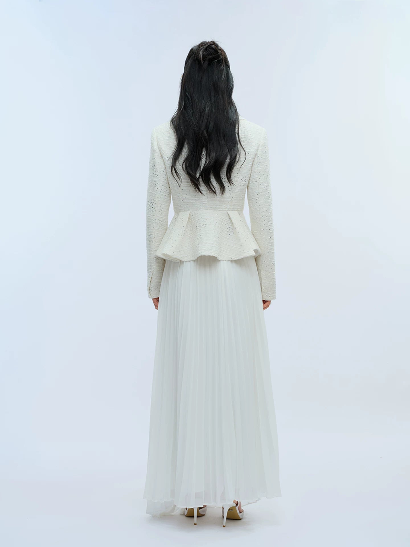 J TheChosen Waist Satin Stand-up Collar Pleated Skirt Set