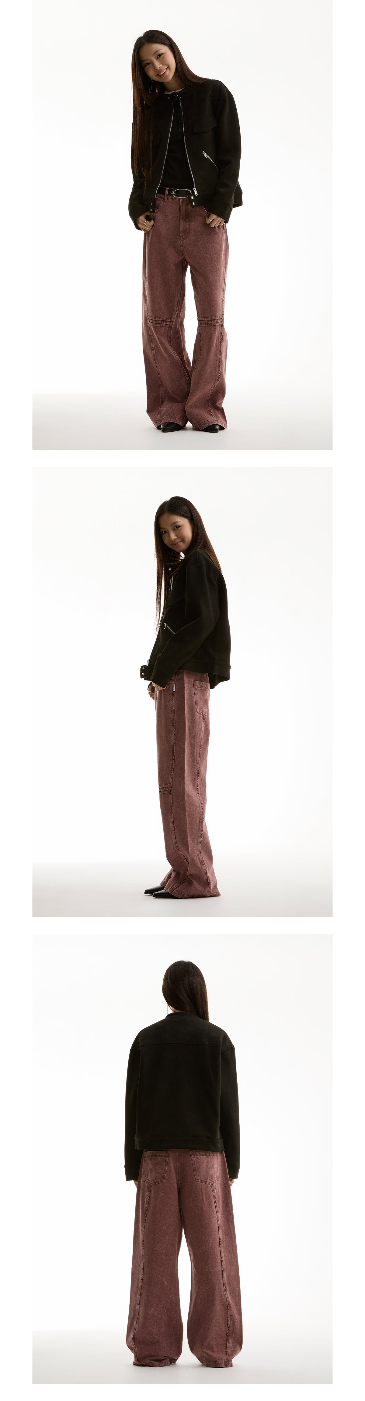 FUNKYFUN 2024AW black suede small stand-up neck zipper loose jacket jacket