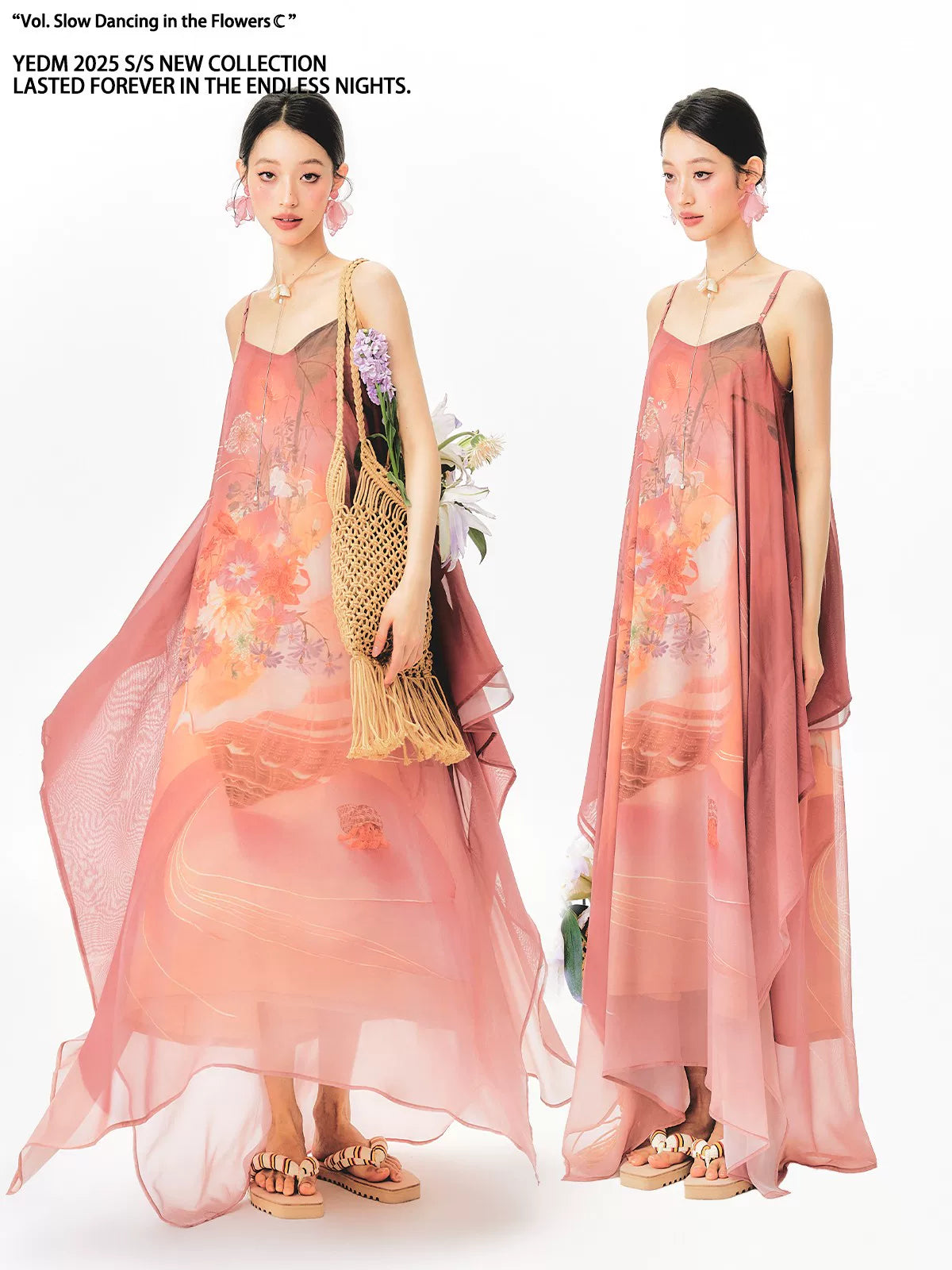 YEDM Floral Print Suspender Dress