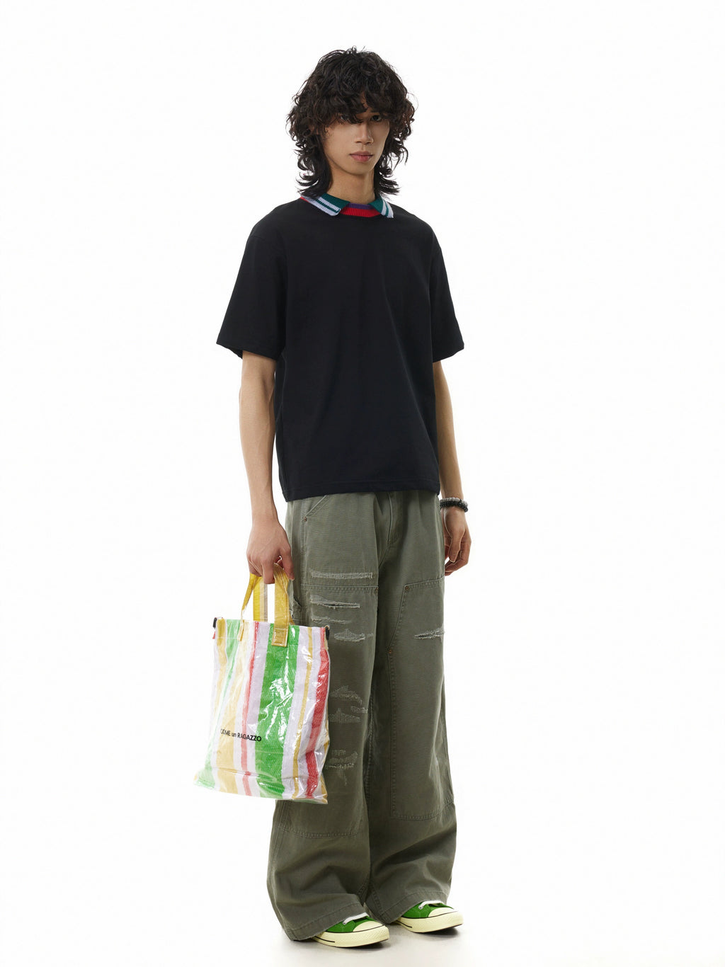 BTSG three-color splicing threaded neckline lapel Tee