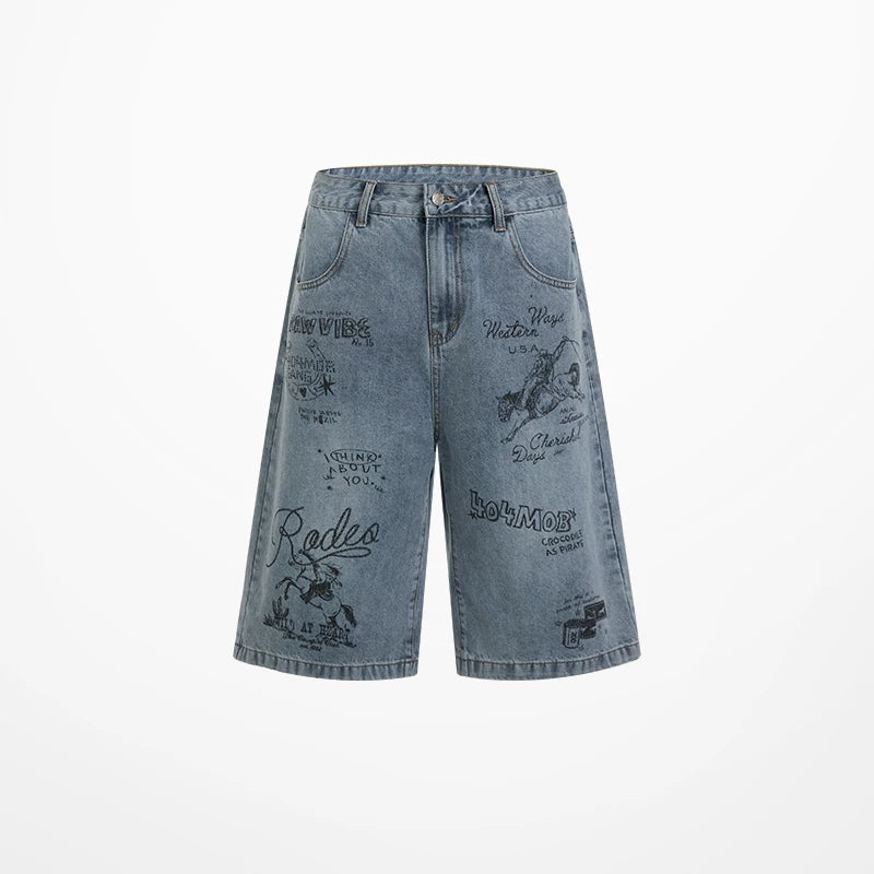 404MOB Loose Straight Wide-Leg Seven-Point Jeans