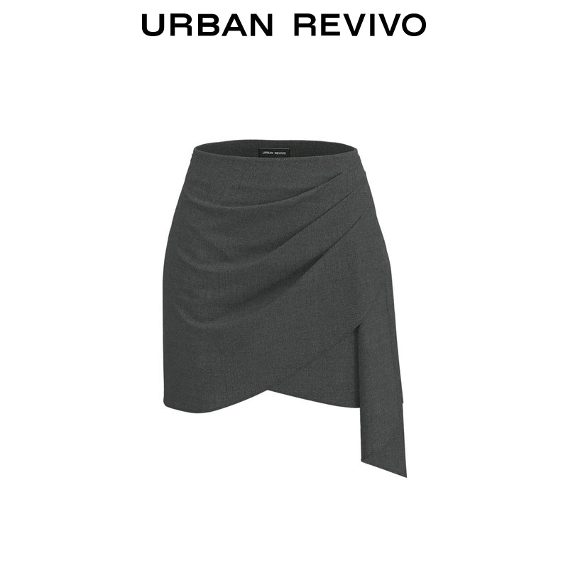 URBAN REVIVO Irregular Pleated Design A-shaped Skirt