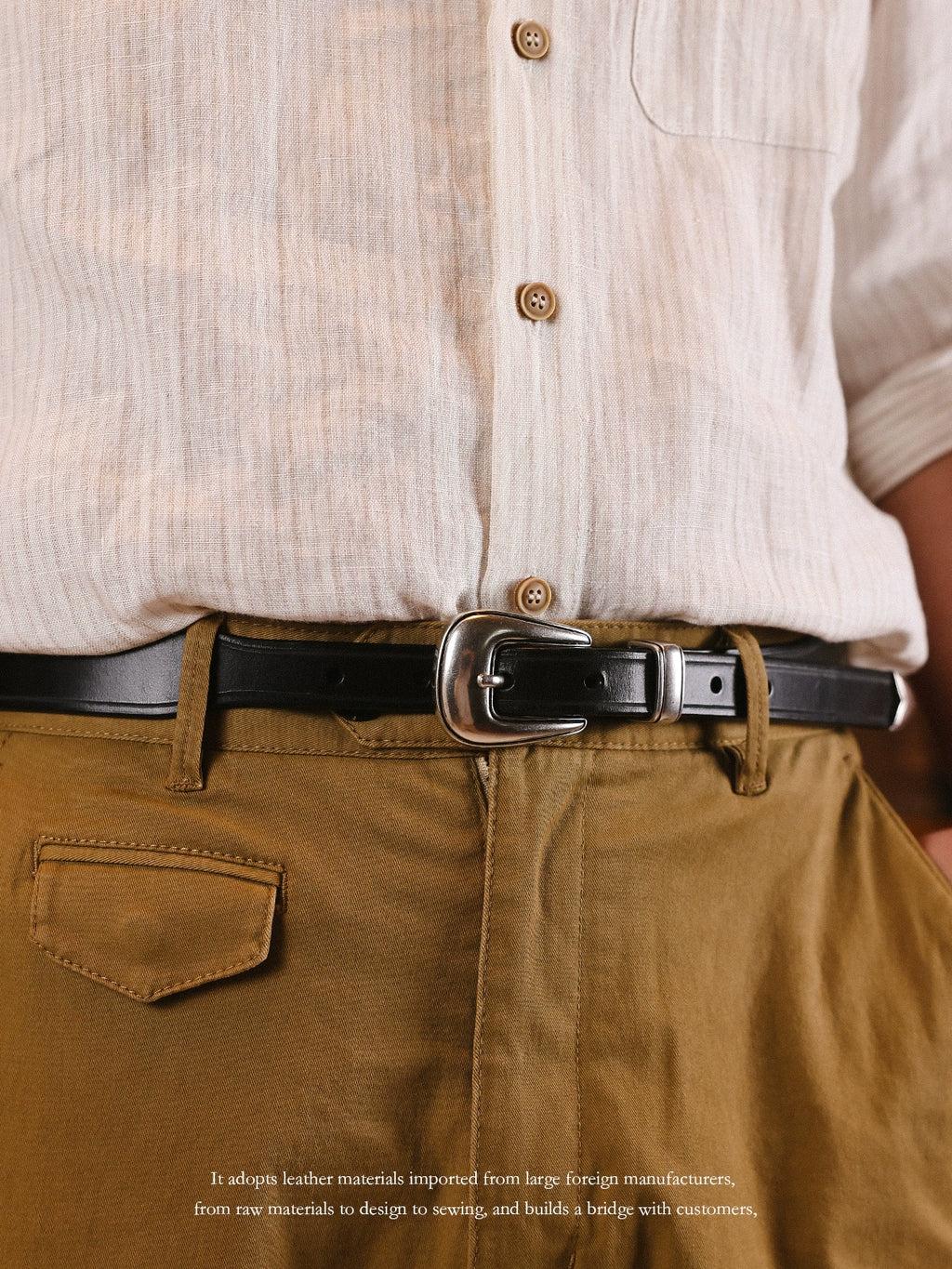 HALF WORK American denim cavalry belt retro tanned leather handmade pure cowhide leather belt for men and women