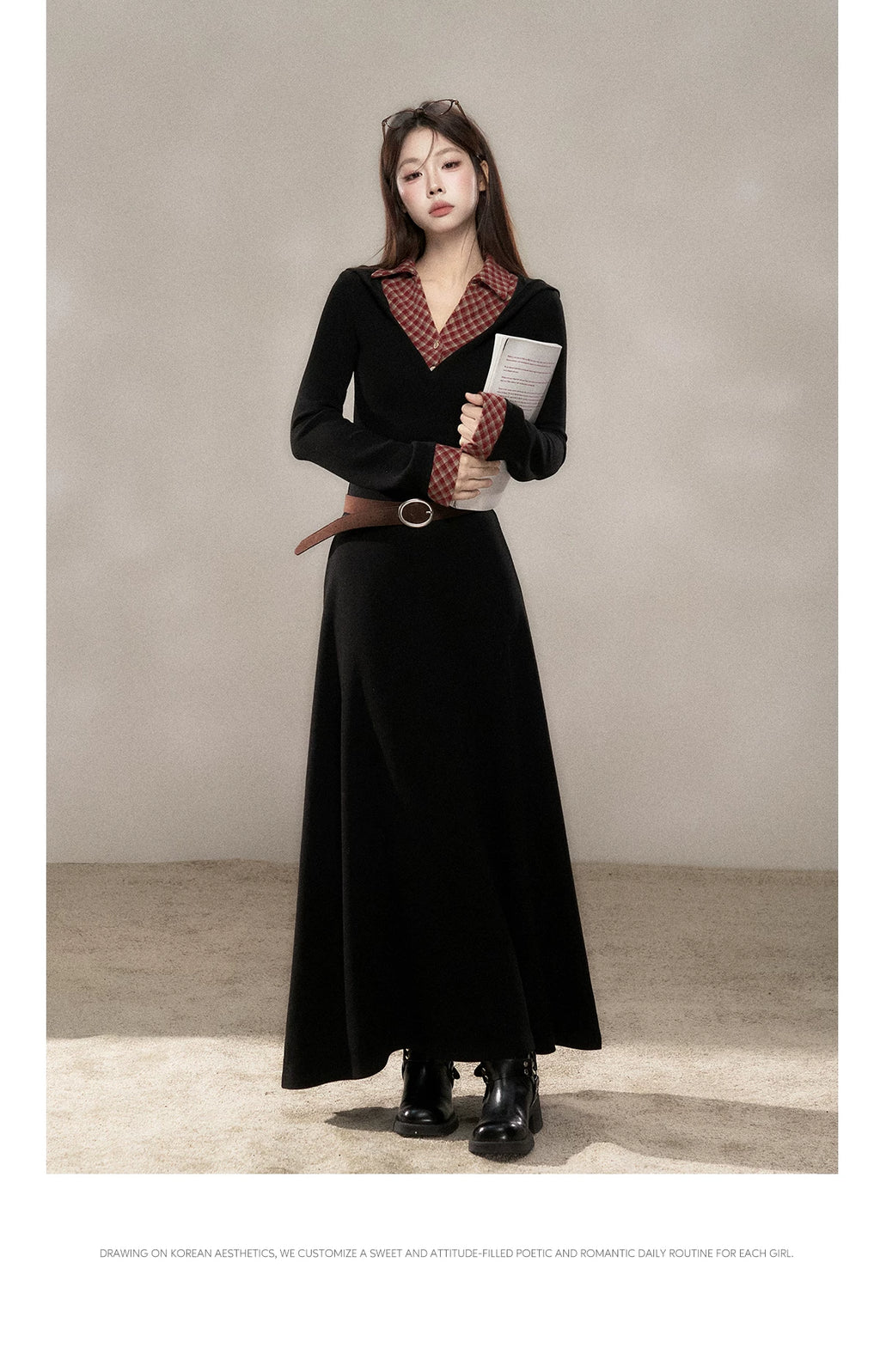Wildberry Korean College Style Long Sleeve Dress
