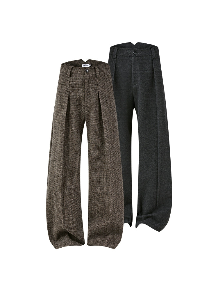 KREATE Tweed Pleated Slightly Wide A-shaped Casual Trousers