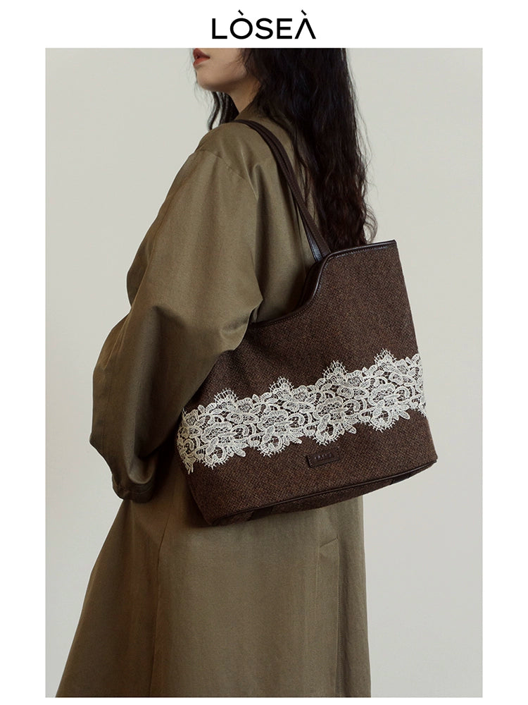 LOSEA Lace Woolen Tote Bag