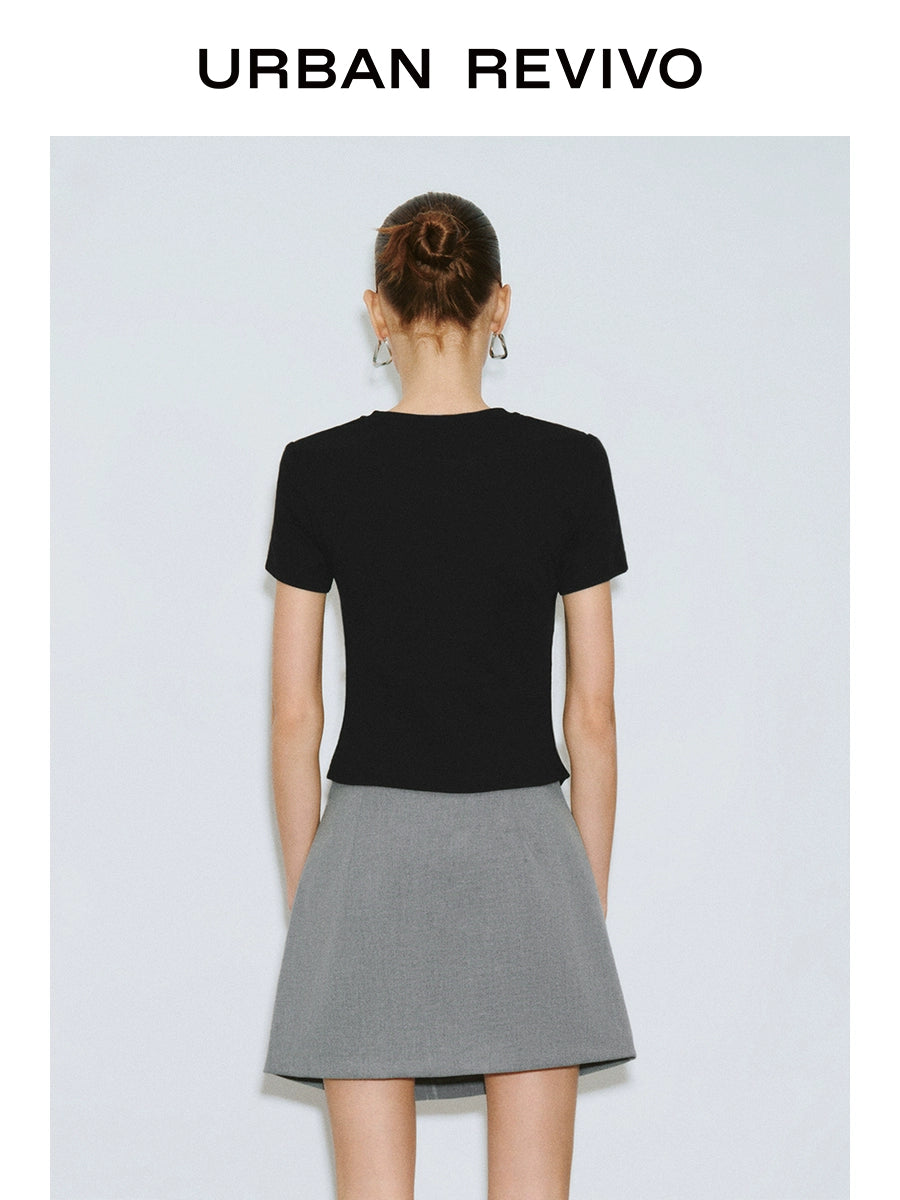 URBAN REVIVO Slim Fold Waist Round Neck Tee