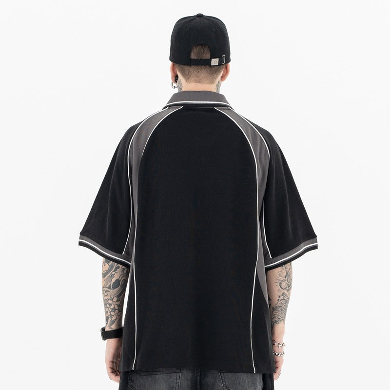 (Clearance) FORGIVNESS Lapel Contrasting Color Splicing Polo Shirt