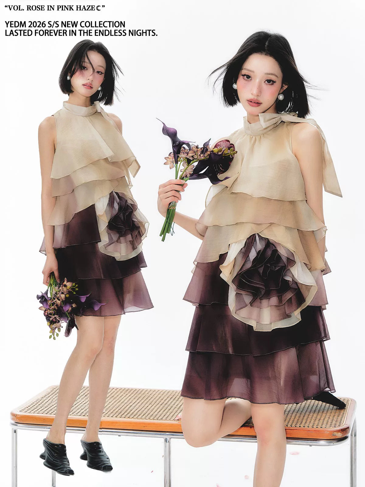 YEDM Gradual Change Layering Suspender Dress