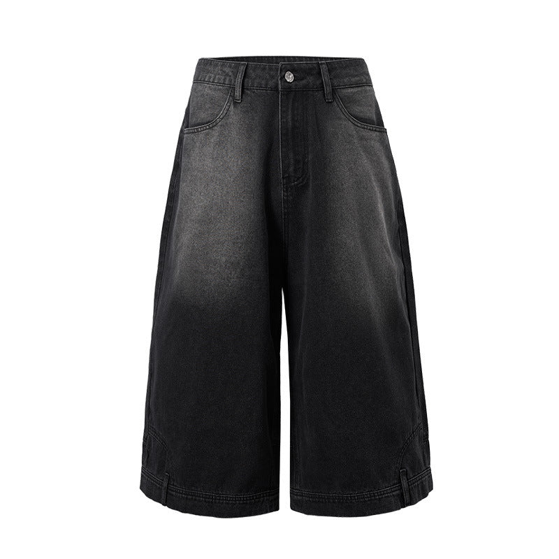 INF Anti-structure washing seven-point denim shorts