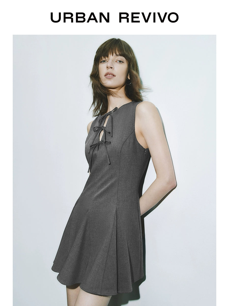 URBAN REVIVO Grey Bow-tie Sleeveless Dress
